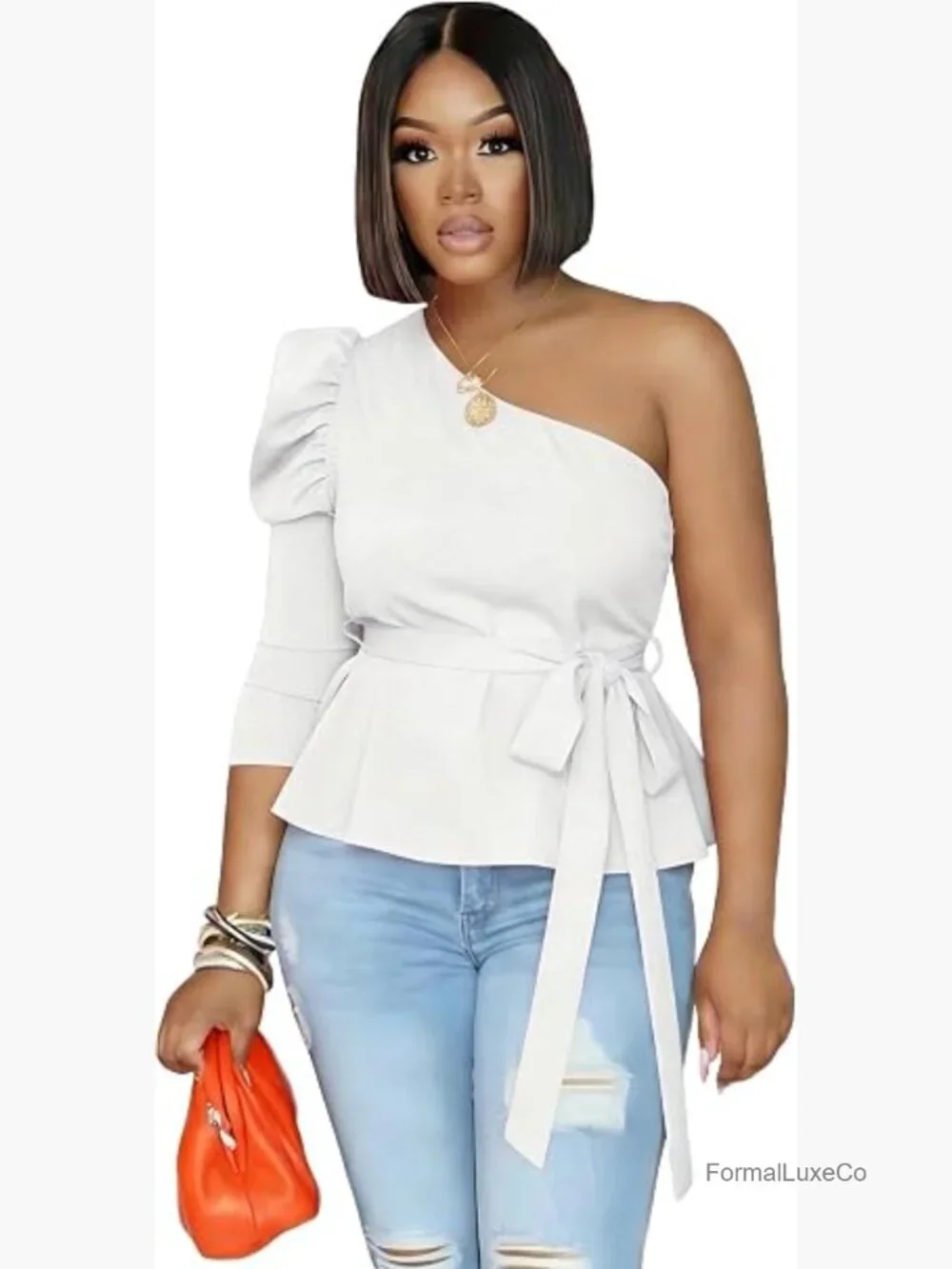 One Shoulder Ruffle High Low Bodycon Top Dress Tunics Blouse - Picture 1 of 7